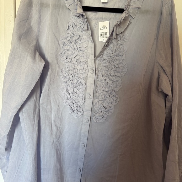 Gray Ruffled Button-Up Blouse - Picture 5 of 9